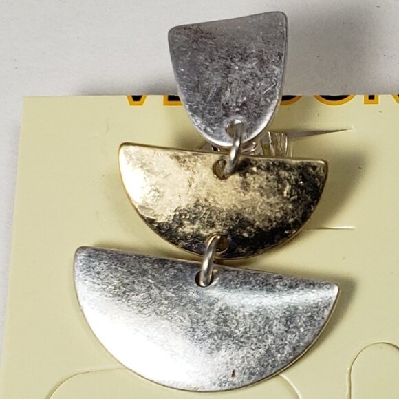 Dual tones 1.25 inches Drop Dangle Clip-on Earrings - Picture 4 of 6